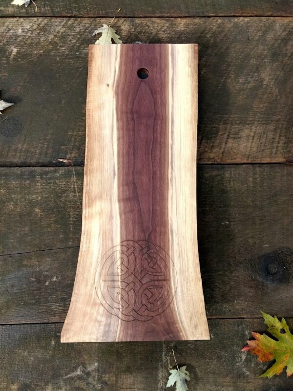 Celtic "Double Heart" knot hand carved into a piece of Black Walnut full size