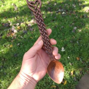 hand carved in black walnut double heart serve size celtic love spoon