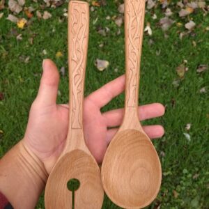 Beech wood Salad Spoons have a Celtic styled vines carved into each handle