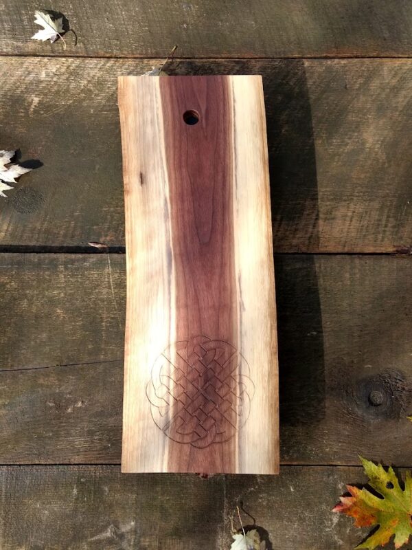 “Celtic Shield" knot is set into a piece of Black Walnut full size pic