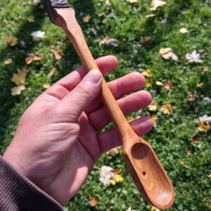 Hand carved olive spoon from an oak wine barrel